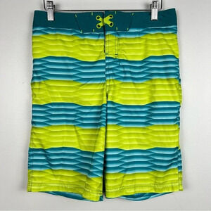 Art Class Kids Lime Green Teal Blue Geometric Wave Board Shorts Swim Trunks 16